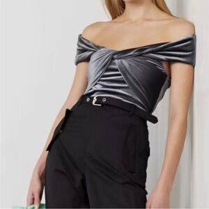 ALIX NYC Grove Twisted Velvet Bodysuit Grey Size S